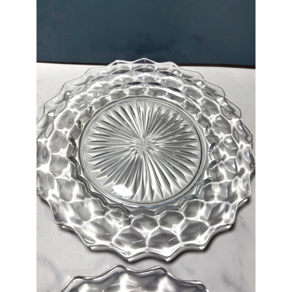 Vintage 4 Pc Fostoria Clear Glass Dinner Plates 9.5 Inch Cubist - Picture 3 of 6